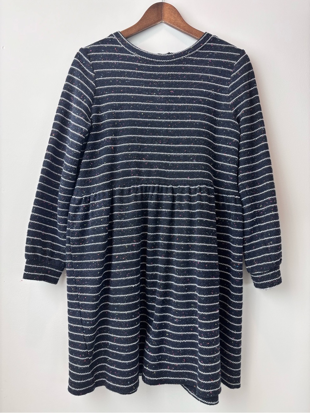 LOFT Navy and White Striped Long Sleeve Dress